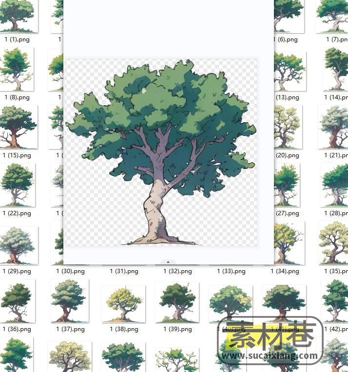 春天绿色大树卡通手绘2D游戏素材（原创）