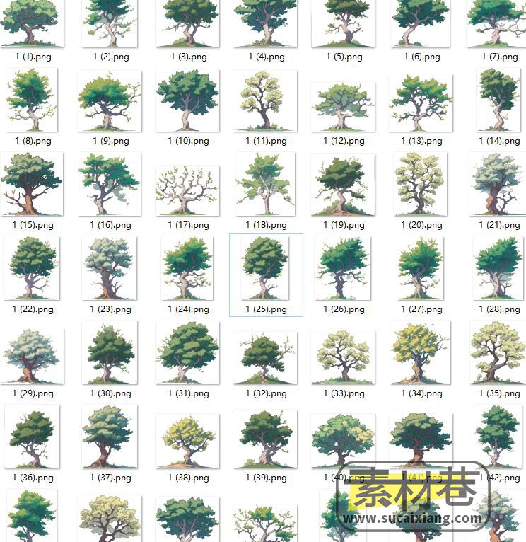 春天绿色大树卡通手绘2D游戏素材（原创）