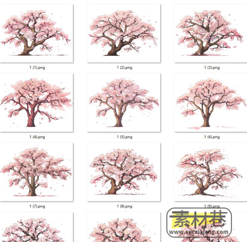 高质量樱花树手绘卡通素材（原创）