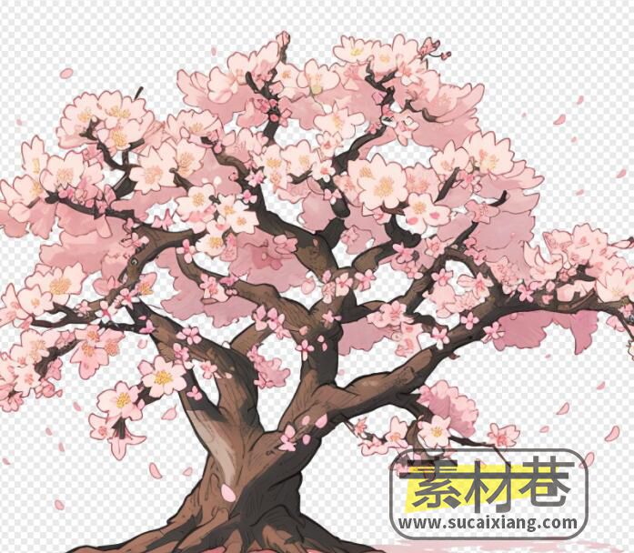 高质量樱花树手绘卡通素材（原创）