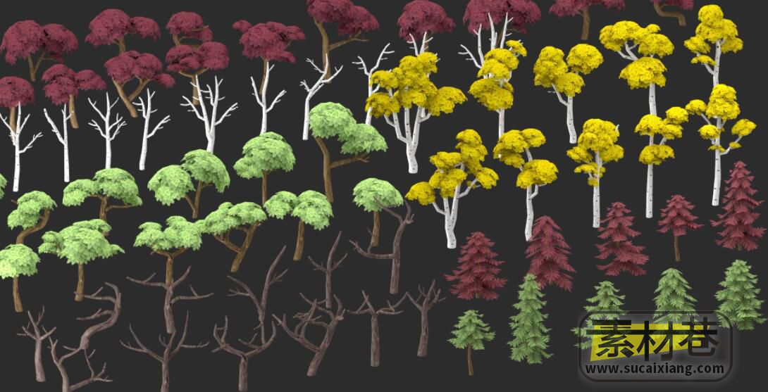 各种风格化树木模型游戏素材