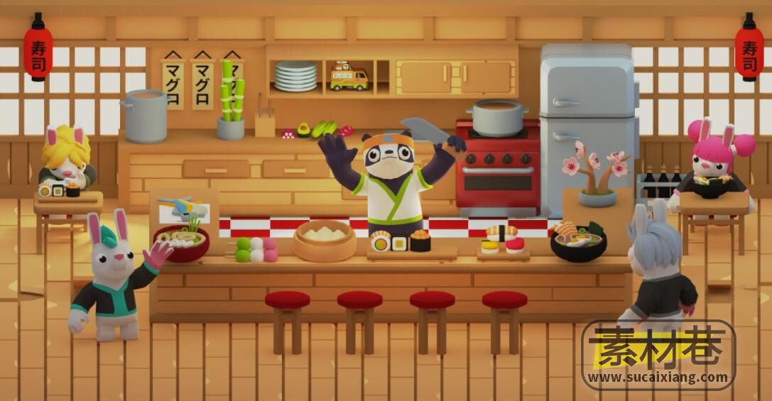 寿司餐厅烹饪食材游戏动画模型套装