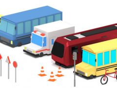 公共交通工具汽车警示牌游戏模型集合