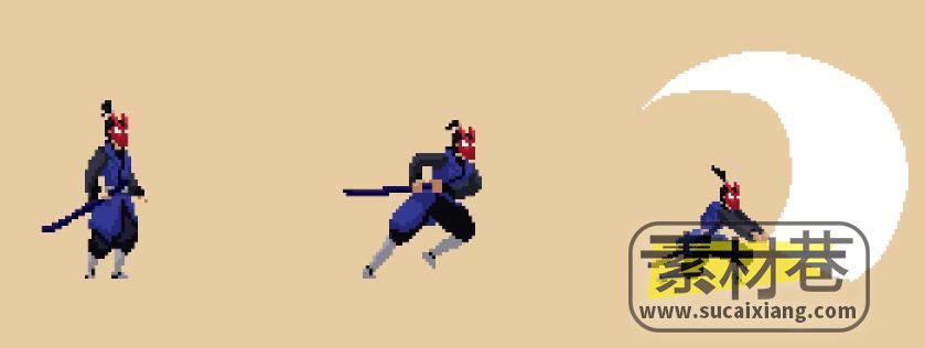 2D横版像素武侠带面具的刀客动画游戏素材