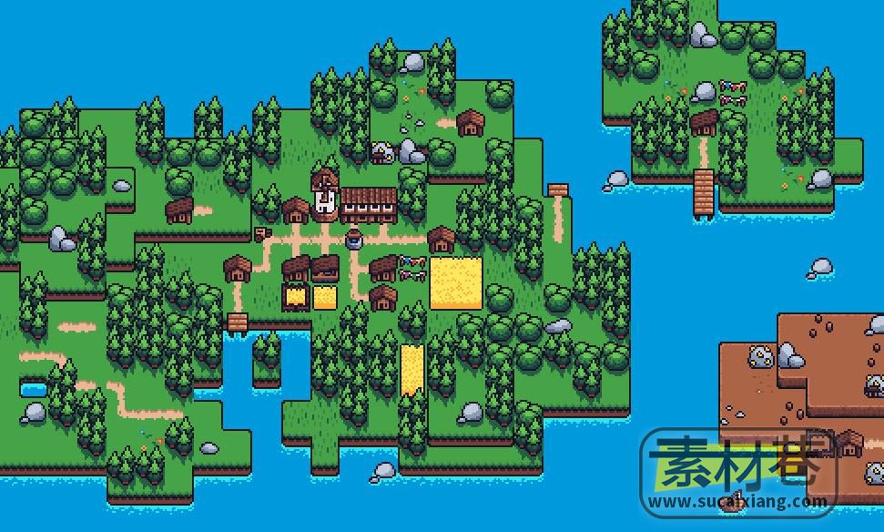 简约树木房屋道具世界图块集像素游戏素材