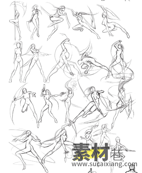 游戏人物角色动作姿势造型设计线稿参考图