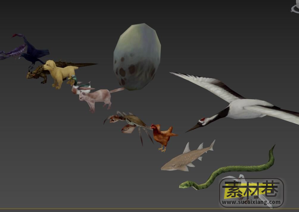 轩辕传奇仙鹤蝎子小狗螃蟹鲨鱼游戏动物模型集合