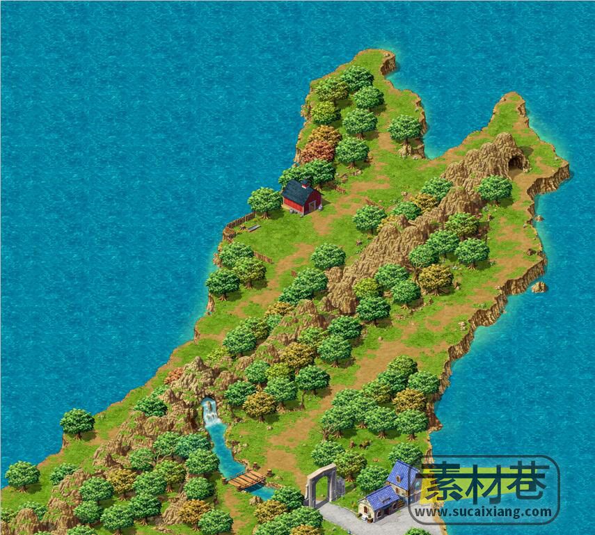 2D俯视角度海岛丛林场景大地图游戏素材