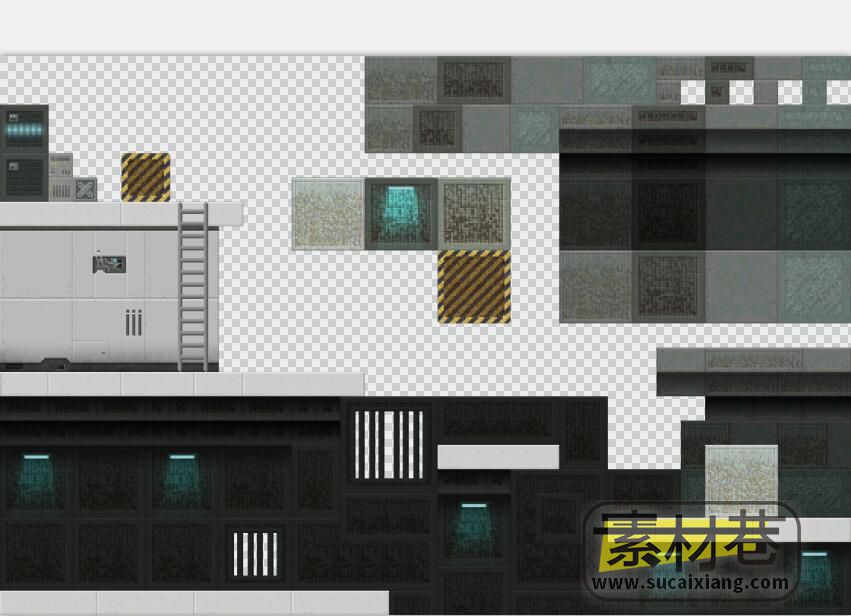 2D横版都市风格冒险游戏场景瓷砖素材