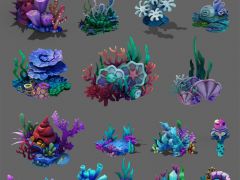 卡通海底珊瑚藻类植物游戏模型