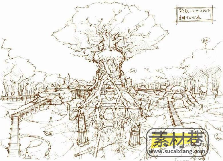 最终幻想11游戏场景原画线稿美术设计参考素材