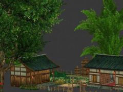 游戏古典山野田园村落房屋建筑模型