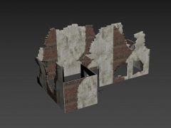 破损残缺的房屋墙壁3D模型