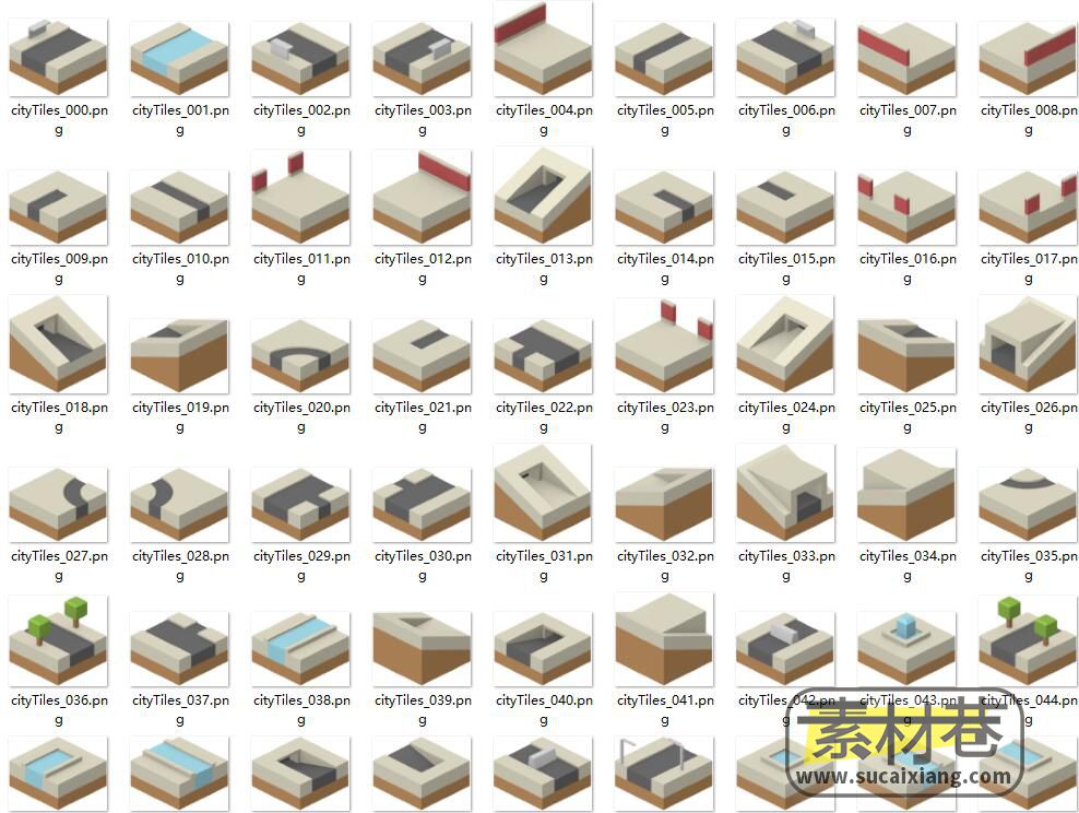 2D立方体道路地图拼块游戏素材
