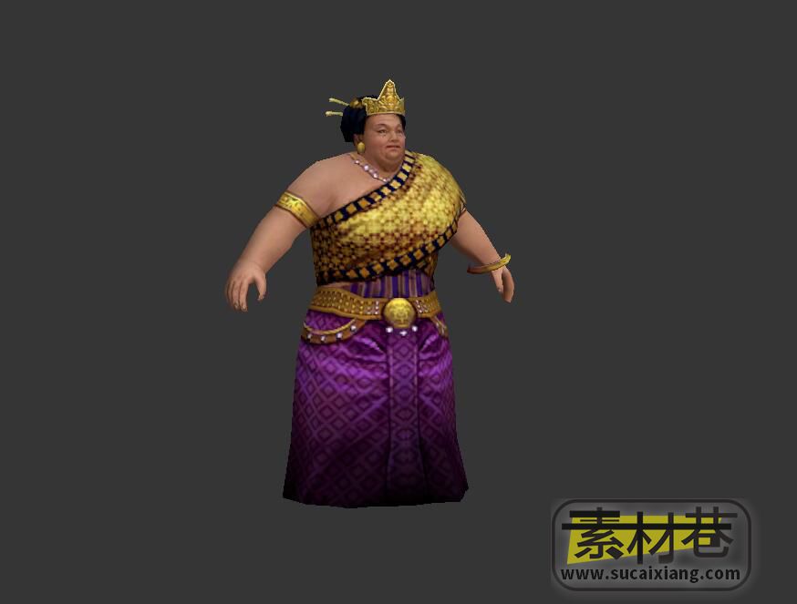 古风游戏少数民族胖村妇3D动作模型