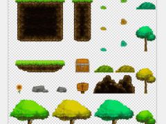 2D手绘风格树木和地面游戏素材