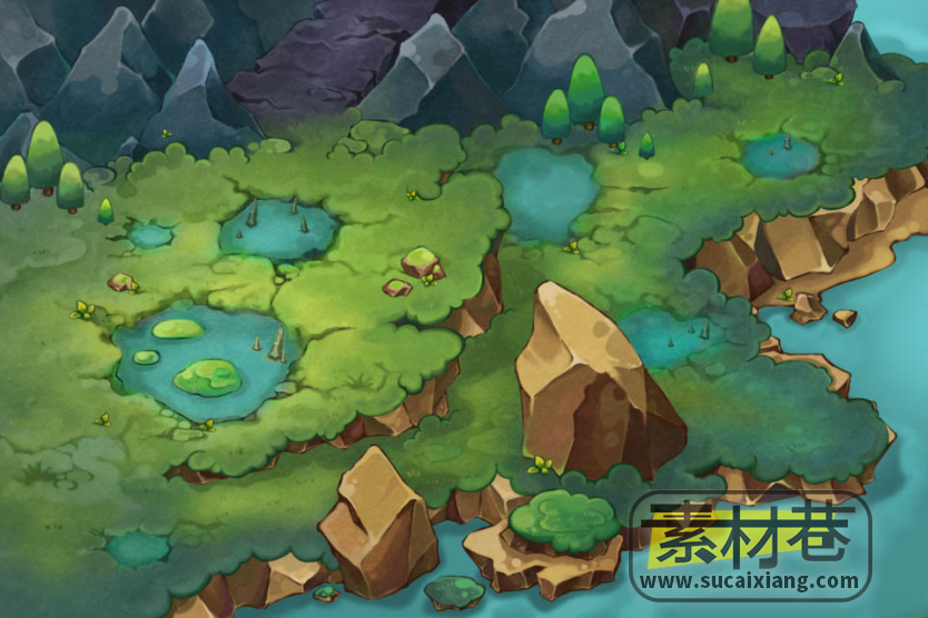 2D卡通风格塔防游戏地图场景素材