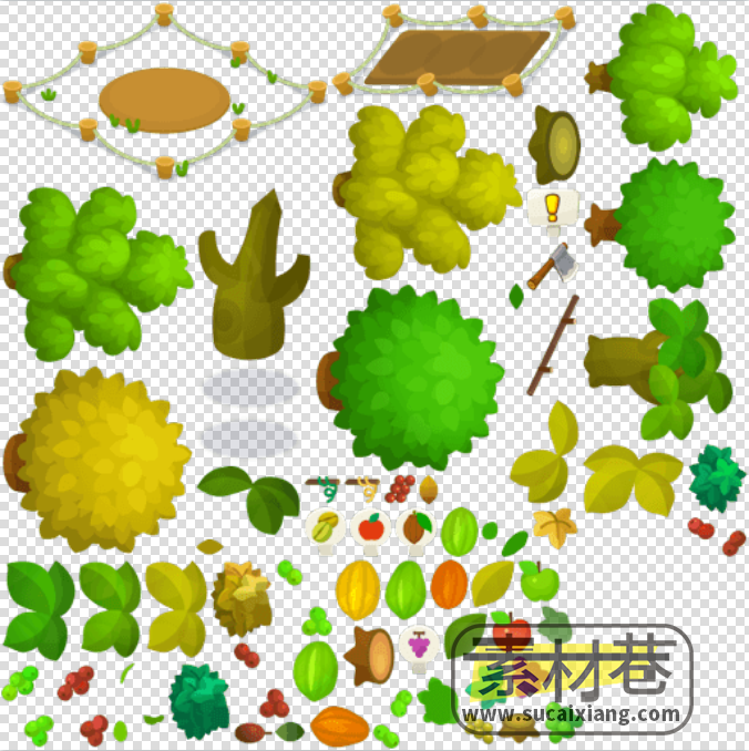 2D卡通树木农作物地块游戏素材