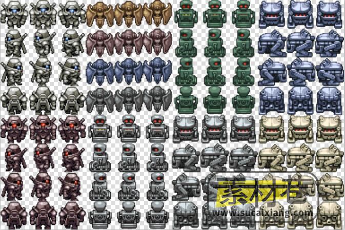 2D像素坦克机器人装甲车游戏素材