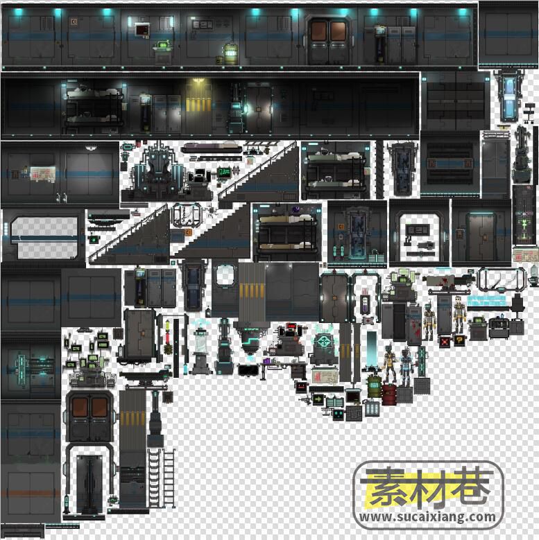 2D像素风格科幻机器人实验室基地游戏素材