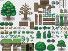 2D像素RPG游戏树木花草地形瓷砖道具素材