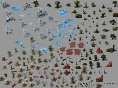 2.5D游戏场景地图树木岩石道具素材