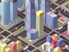 游戏低边现代城市建筑场景3D模型