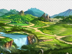 2D手绘山川河流大自然游戏场景素材