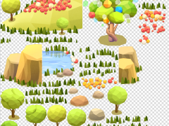 2D低多边形树木山石植物游戏素材