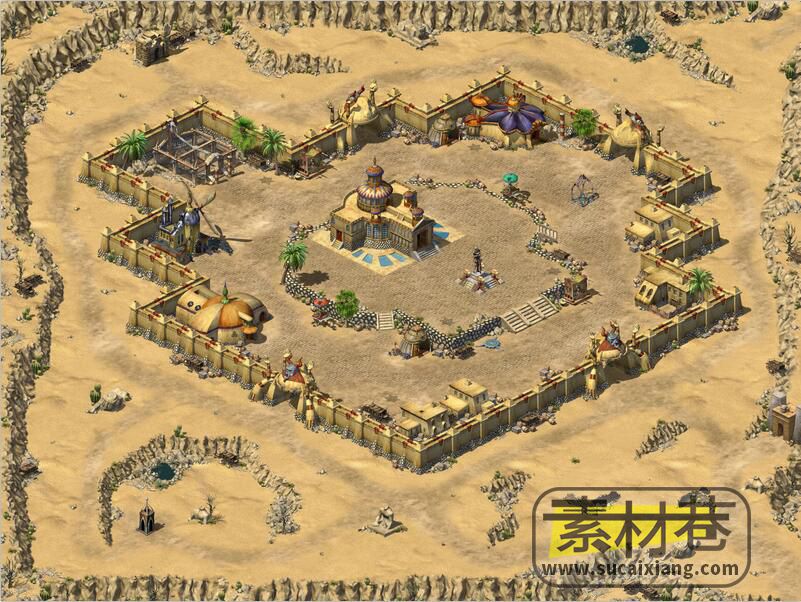 2.5D游戏西域沙漠城寨场景大地图素材