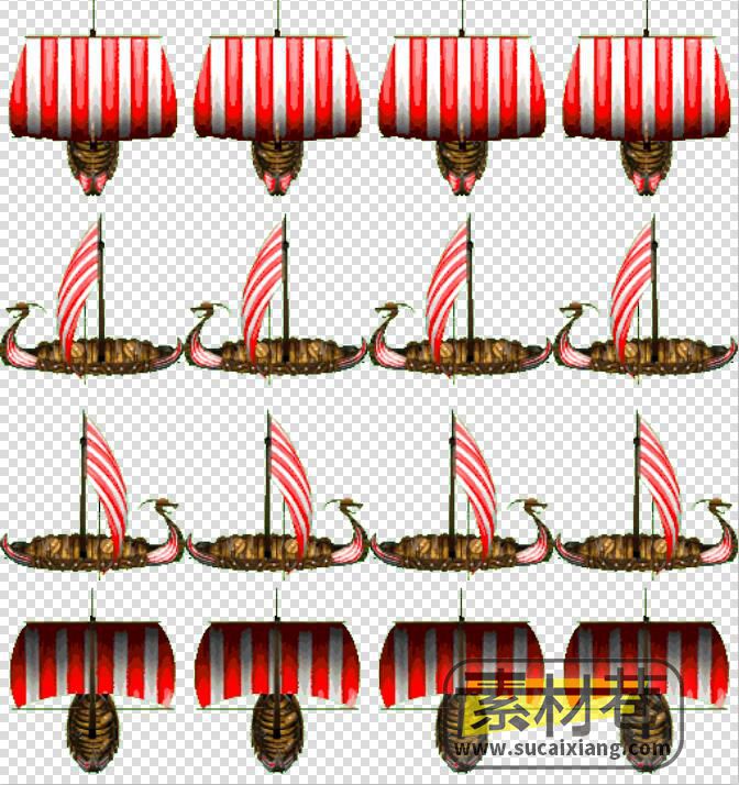 2D游戏古代带帆船只素材（4方向）