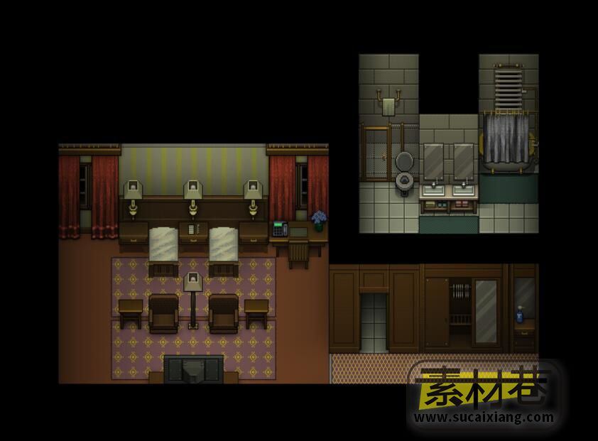 2D游戏旅馆与餐厅室内家具场景素材