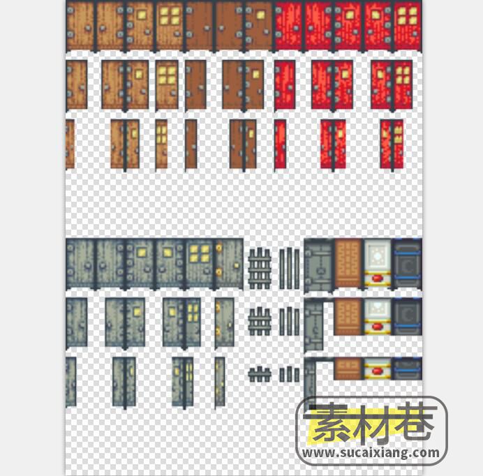 ​2D复古RPG游戏房屋瓷砖门窗地表素材