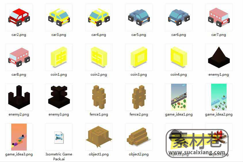 2.5D卡通方形简约风格赛车环境场景游戏素材Isometric Art Pack Vol 1