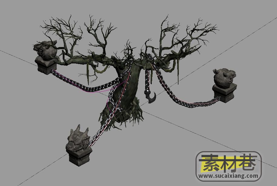 拴着铁链的枯树3D模型