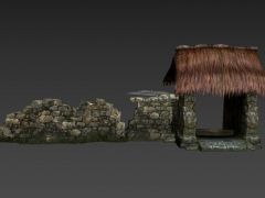 游戏破损石墙和石门3D模型