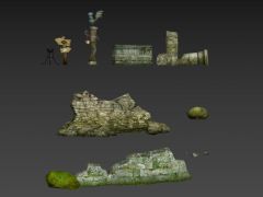 游戏树木和残墙3D模型