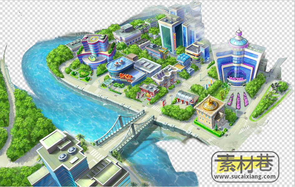 2D现代城市俯视全景图游戏素材