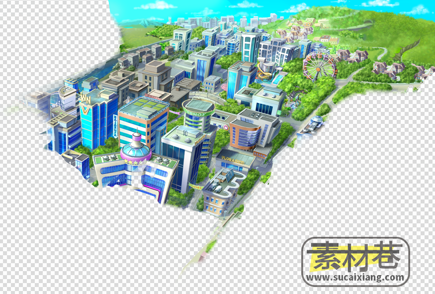 2D现代城市俯视全景图游戏素材
