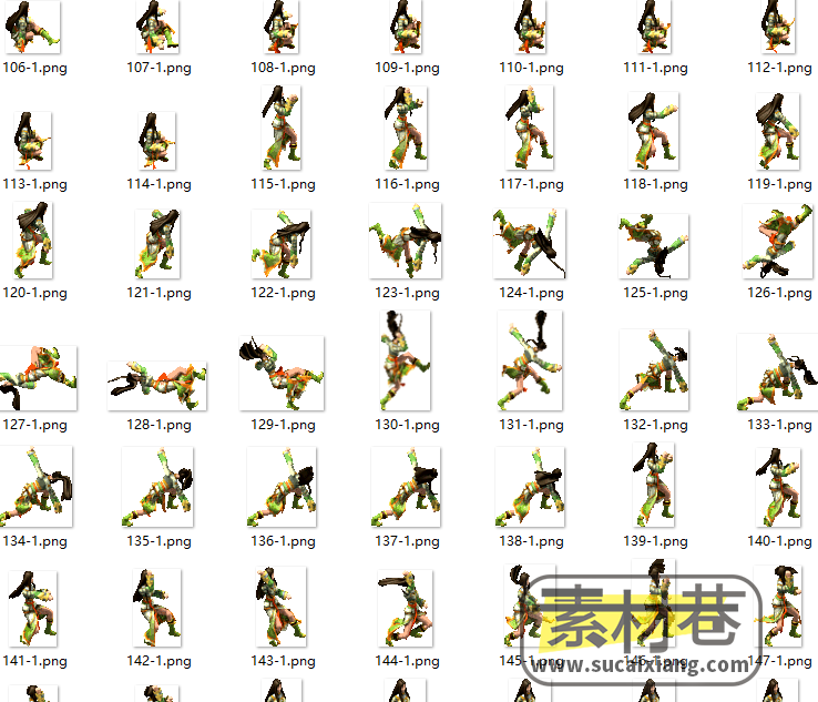 2.5D武侠游戏女性人物多方向动作序列帧素材
