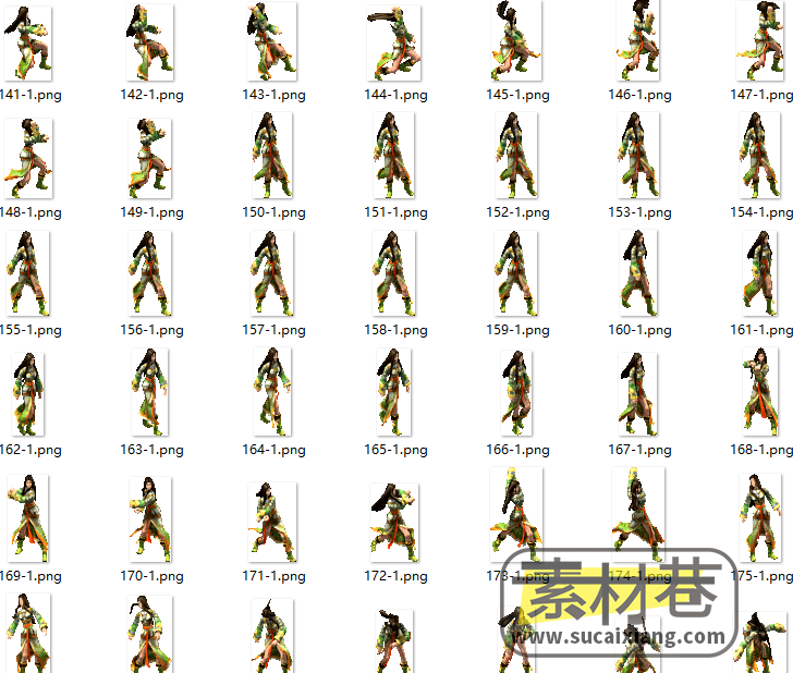 2.5D武侠游戏女性人物多方向动作序列帧素材