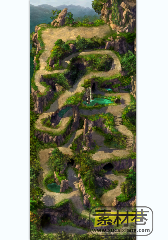 2.5D蜿蜒山路游戏地图场景素材