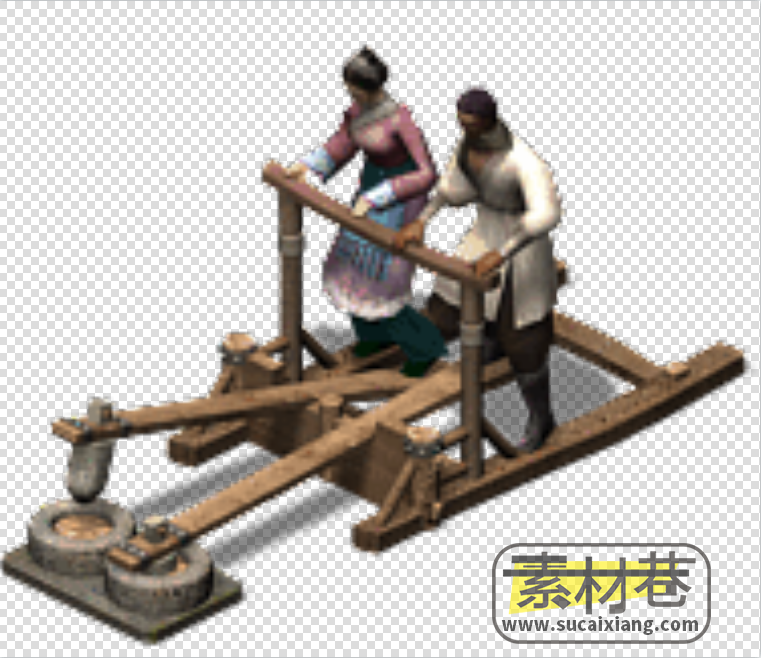 2.5D古代夫妇脚踩捣米工具游戏动画素材