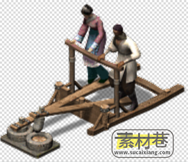 2.5D古代夫妇脚踩捣米工具游戏动画素材