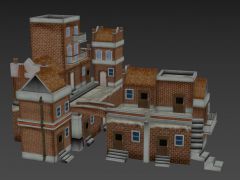一座西方风格现代红砖楼房3D游戏模型