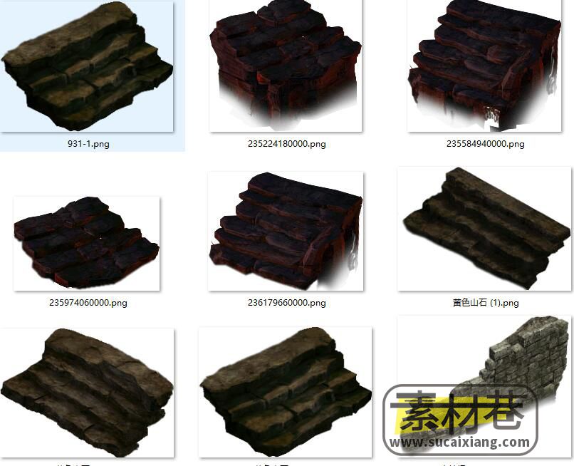 2.5D游戏石台阶和石墙素材