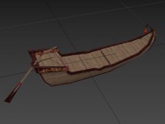一艘带摇桨的古代小木船3D模型