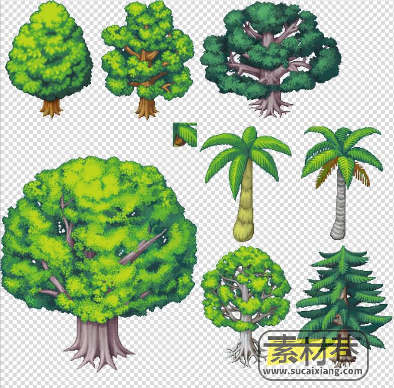 2D像素RPG游戏花草树木素材
