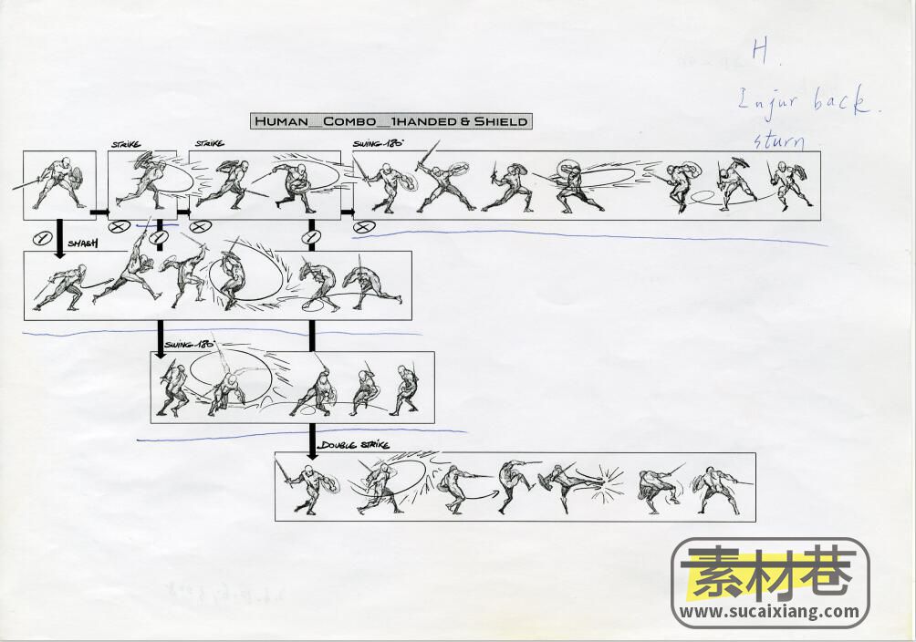 游戏人物角色动作设计手绘线稿素材
