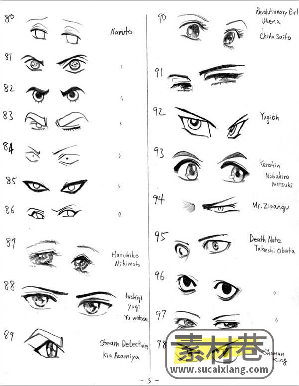 人物的各种形状眼睛画法手绘草稿素材